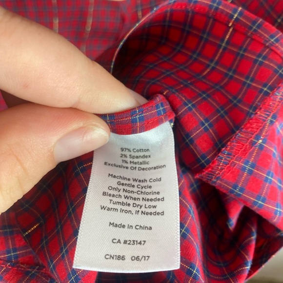 Talbots Wrinkle Resistant Rednavy Metallic Button Up Blouse Plus Size 20 - Picture 3 of 5